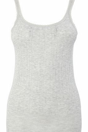Womens Grey Marl Heart Pointelle Thermal Cami