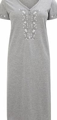 Bhs Womens Grey Marl Short Sleeve Jersey Embroidered