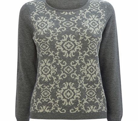 Bhs Womens Grey Petite Baroque Print Jumper, grey