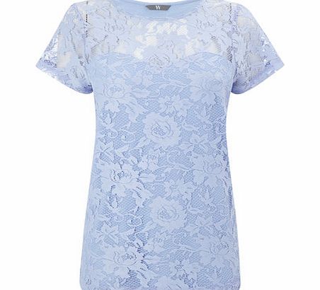 Bhs Womens Icy Blue Pretty Lace Top, pale blue
