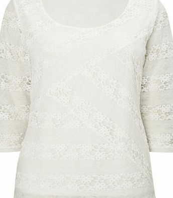 Bhs Womens Ivory 3/4 Sleeve Lace Top, ivory