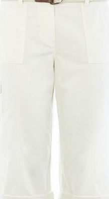 Bhs Womens Ivory Belted Cotton Crop Trousers, ivory