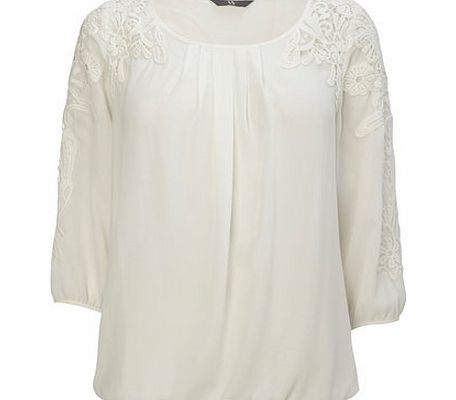 Womens Ivory Crochet Sleeve Blouse, ivory