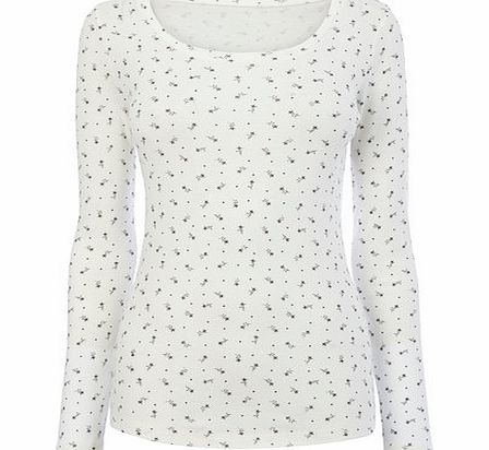 Bhs Womens Ivory Long Sleeve Tulip Print Scoop Neck