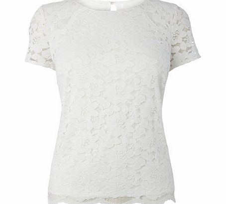 Bhs Womens Ivory Short Sleeve Lace Shell Top, ivory