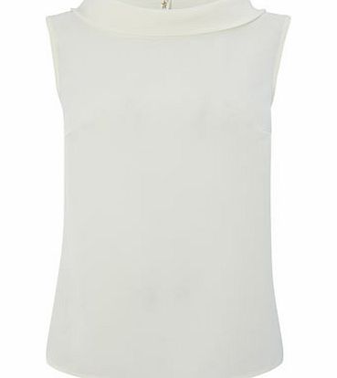 Bhs Womens Ivory Sleeveless Crepe Cowl Neck Top,