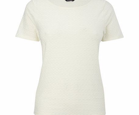 Womens Ivory Textured Scoop Neck Top, ivory