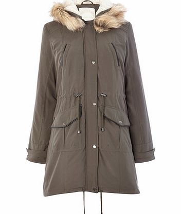 Bhs Womens Khaki Faux Fur Hood Parka, khaki 9853260720