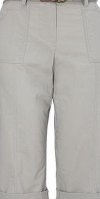 Bhs Womens Light Grey Belted Cotton Crop Trousers,