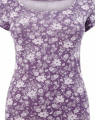 Bhs Womens Lilac Short Sleeve Hawaiian Floral Scoop