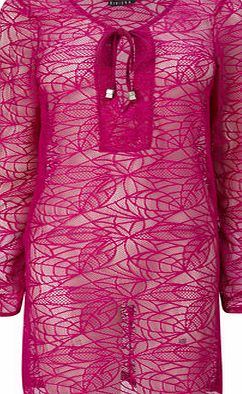 Bhs Womens Magenta Open Knit Cover Up With Neck Tie