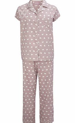 Womens Mocha Heart Woven Revere Pyjamas, mocha