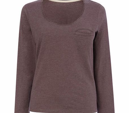 Womens Mocha Plain Placket PyjamaTop, mocha