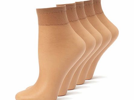 Womens Natural Tan 5 Pack Nylon Ankle Highs,