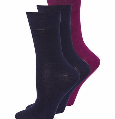 Bhs Womens Navy and Purple 3 Pairs of Bamboo Ankle