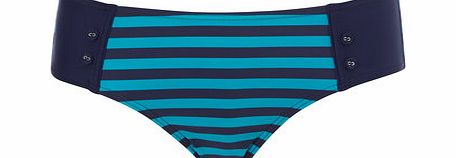 Bhs Womens Navy and Teal Stripe Bikini Pant, navy