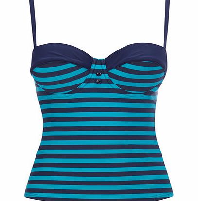Bhs Womens Navy and Teal Stripe Underwired Tankini
