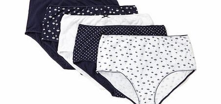 Bhs Womens Navy and White Dandelion Printed 5 Pack