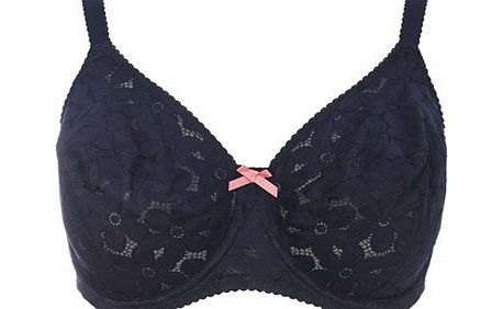 Bhs Womens Navy Blossom Lace Underwired Voluptuous