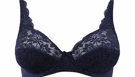 Bhs Womens Navy Floral Lace DD-G Underwired Bra,
