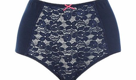 Bhs Womens Navy Floral Lace Full Brief Knicker, navy