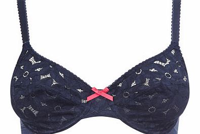 Bhs Womens Navy Floral Lace Underwired Bra, navy
