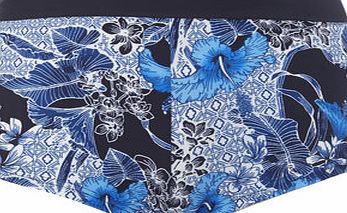 Womens Navy Floral Print Swim Short, navy multi
