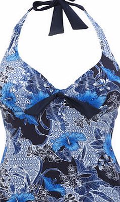 Womens Navy Floral Print Tankini Top, navy multi