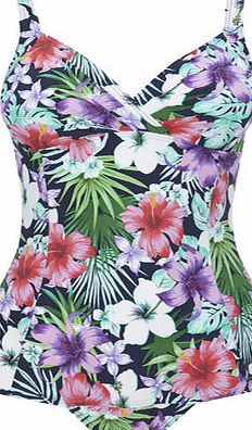 Bhs Womens Navy Floral Print Tummy Control Swimsuit,