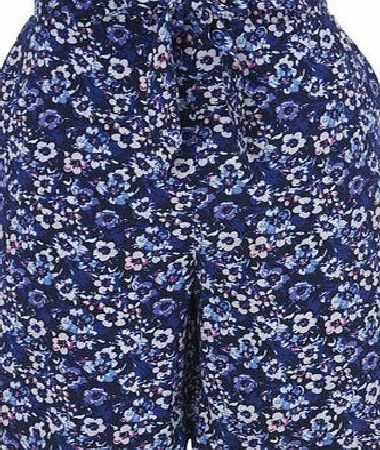 Bhs Womens Navy Floral Print Viscose Knee Shorts,