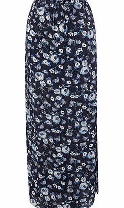 Bhs Womens Navy Floral Side Split Maxi Skirt, aqua