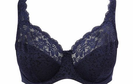 Womens Navy Jacquard and Lace Underwired DD-G