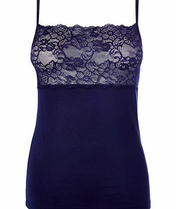 Bhs Womens Navy Lace Panel Vest, navy 4802780249