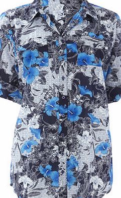 Womens Navy Multi Oriental Floral Print Shirt