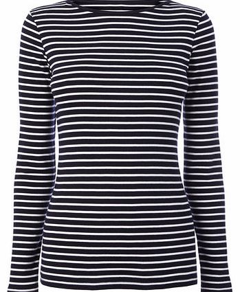 Womens Navy/white Long Sleeve Stripe Slash Neck