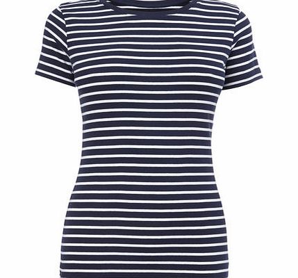 Womens Navy/white Stripe Short Sleeve Crew Neck