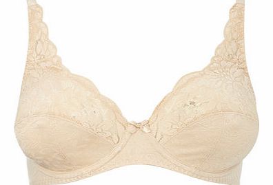 Womens Nude Jacquard and Lace Underwired Bra,
