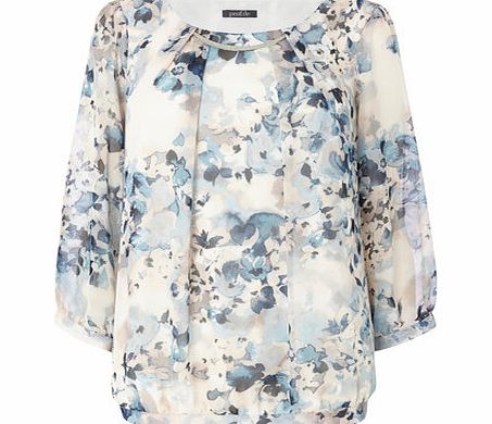 Bhs Womens Pale Blue Floral Necklace Trim Blouse,