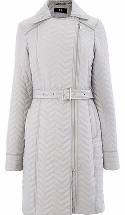 Womens Pale Grey Smart Quilted Coat, pale grey
