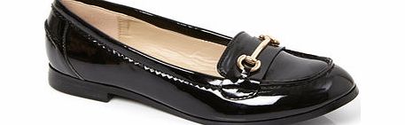 Bhs Womens Patent Black Snaffle Trim Moccasin,