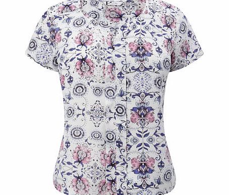 Bhs Womens Petite Floral Tile Print Top, blue multi