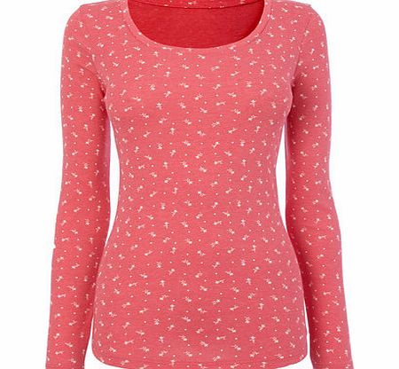 Bhs Womens Pink marl Long Sleeve Tulip Print Scoop