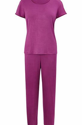 Womens Purple Viscose Satin Trim Pyjamas, purple