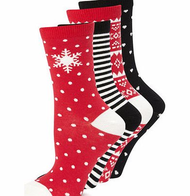 Bhs Womens Red and Black 4 Pack of Snowflake Ankle