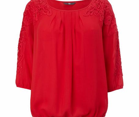 Bhs Womens Red Crochet Sleeve Blouse, red 8616133874