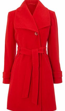 Womens Red Fit and Flare Belted Coat, red