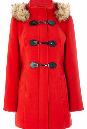 Womens Red Fur Trim Duffle Coat, red 8317253874