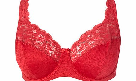 Bhs Womens Red Jacquard and Lace Underwired DD-G