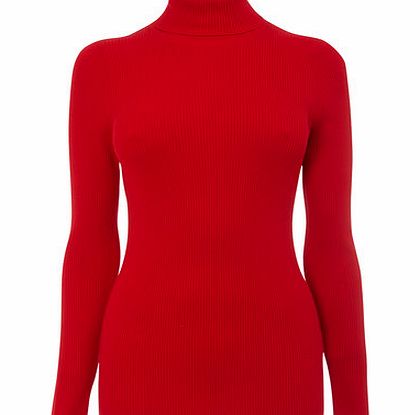 Womens Red Long Sleeve Rib Roll Neck Jumper, red
