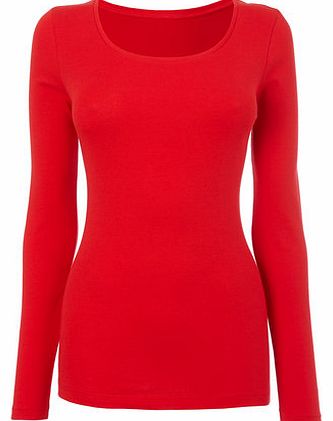 Bhs Womens Red Long Sleeve Scoop Neck Top, red